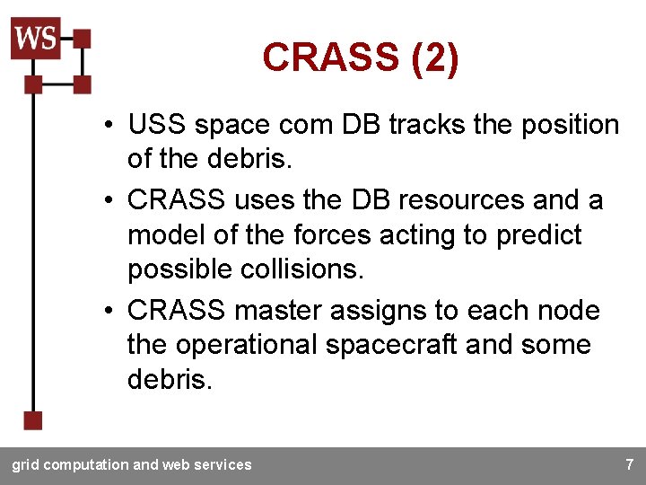 CRASS (2) • USS space com DB tracks the position of the debris. •