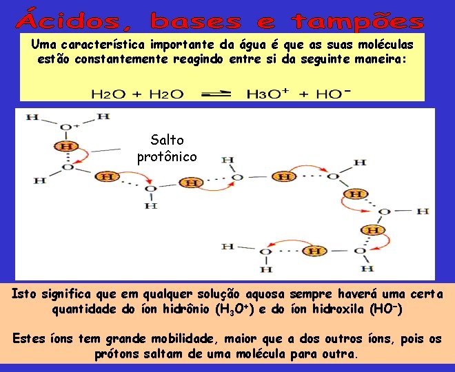 Uma característica importante da água é que as suas moléculas estão constantemente reagindo entre