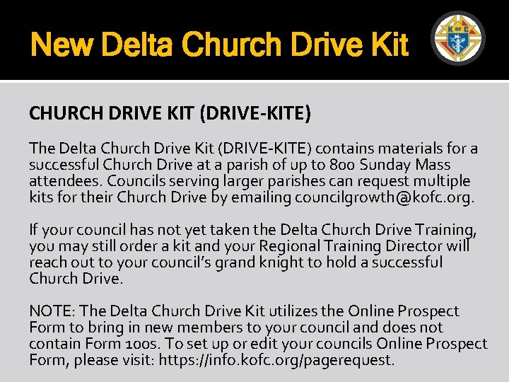 New Delta Church Drive Kit CHURCH DRIVE KIT (DRIVE-KITE) The Delta Church Drive Kit