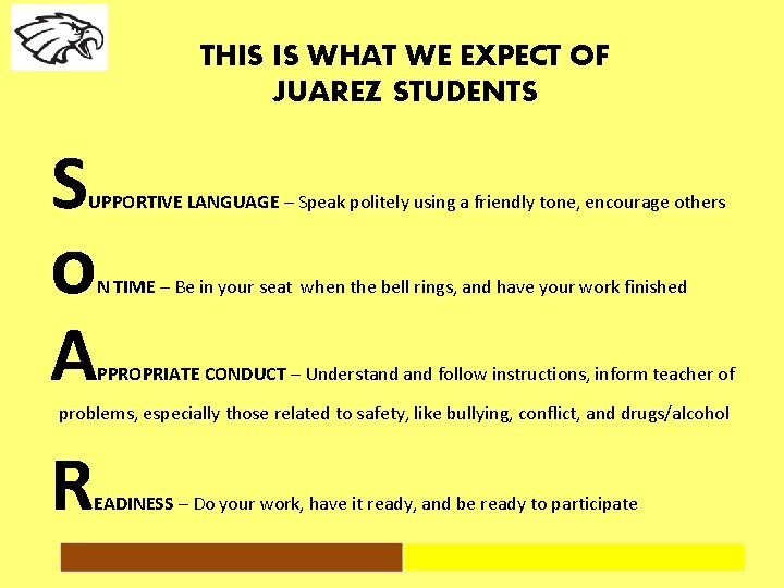 THIS IS WHAT WE EXPECT OF JUAREZ STUDENTS S UPPORTIVE LANGUAGE – Speak politely