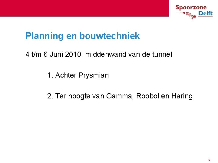 Planning en bouwtechniek 4 t/m 6 Juni 2010: middenwand van de tunnel 1. Achter