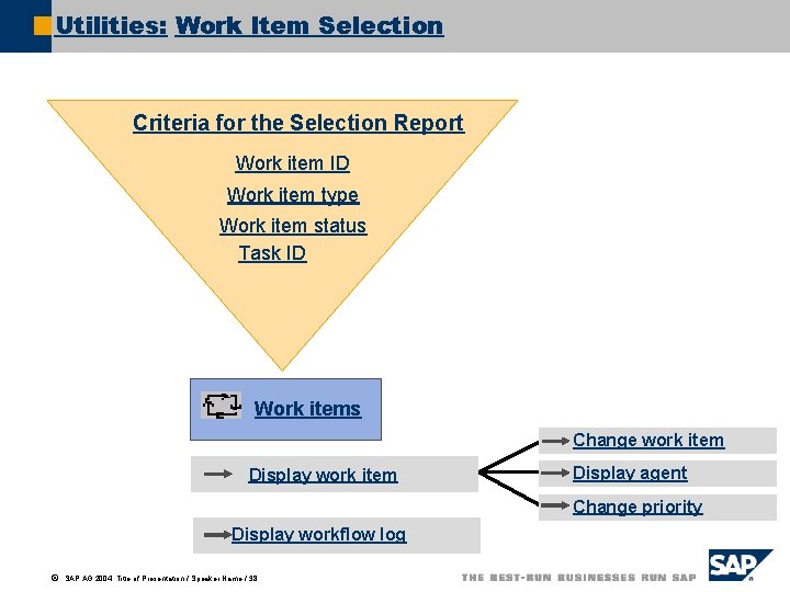Utilities: Work Item Selection Criteria for the Selection Report Work item ID Work item