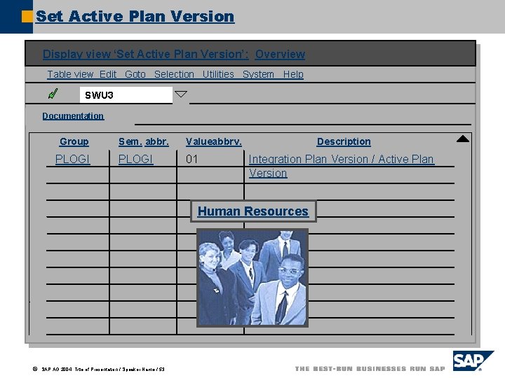 Set Active Plan Version Display view ‘Set Active Plan Version’: Overview Table view Edit