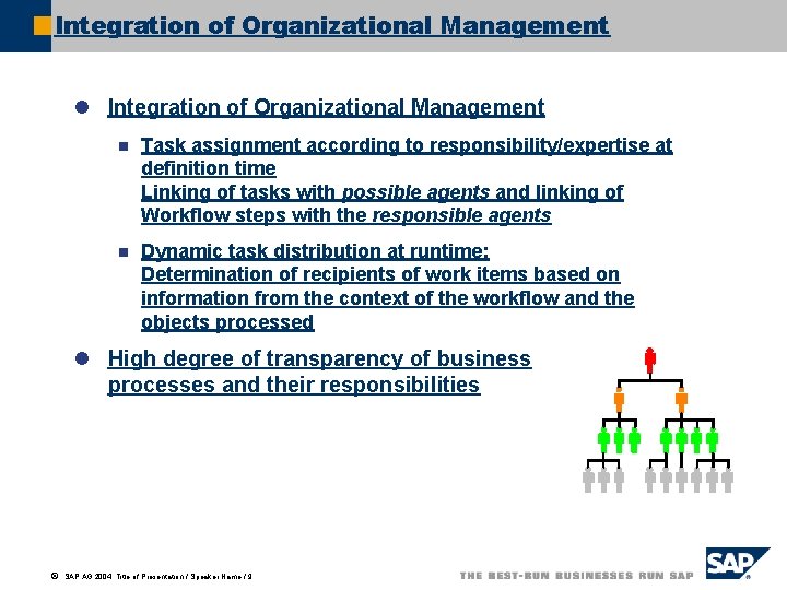 Integration of Organizational Management l Integration of Organizational Management n Task assignment according to