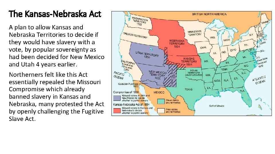 The Kansas-Nebraska Act A plan to allow Kansas and Nebraska Territories to decide if