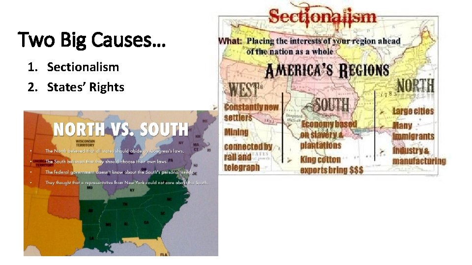 Two Big Causes… 1. Sectionalism 2. States’ Rights 