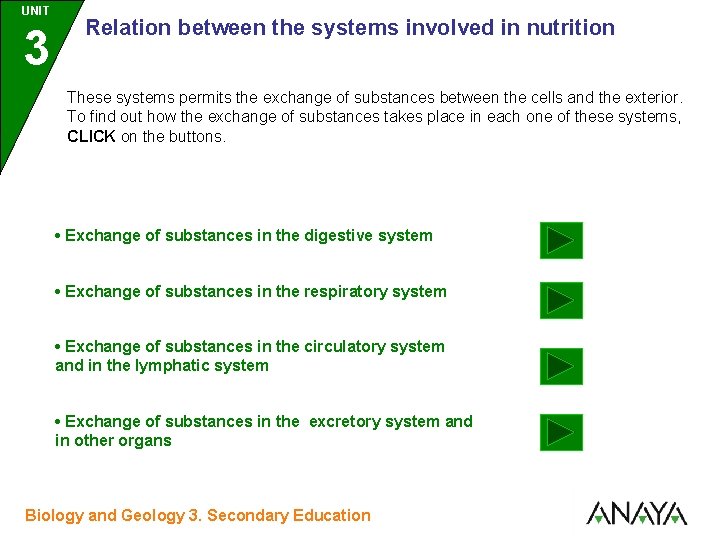 UNIT UNIDAD 3 Relation between the systems involved in nutrition These systems permits the
