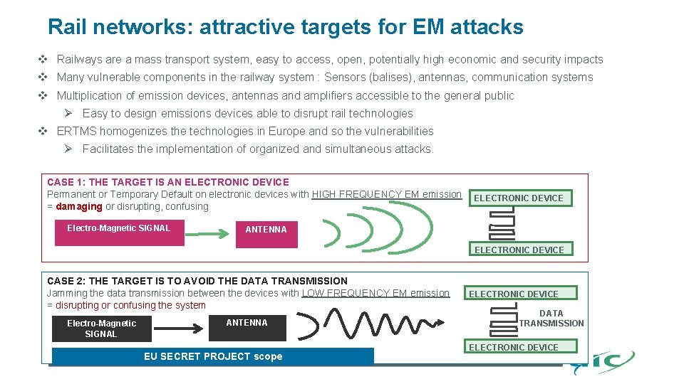 Rail networks: attractive targets for EM attacks v Railways are a mass transport system,