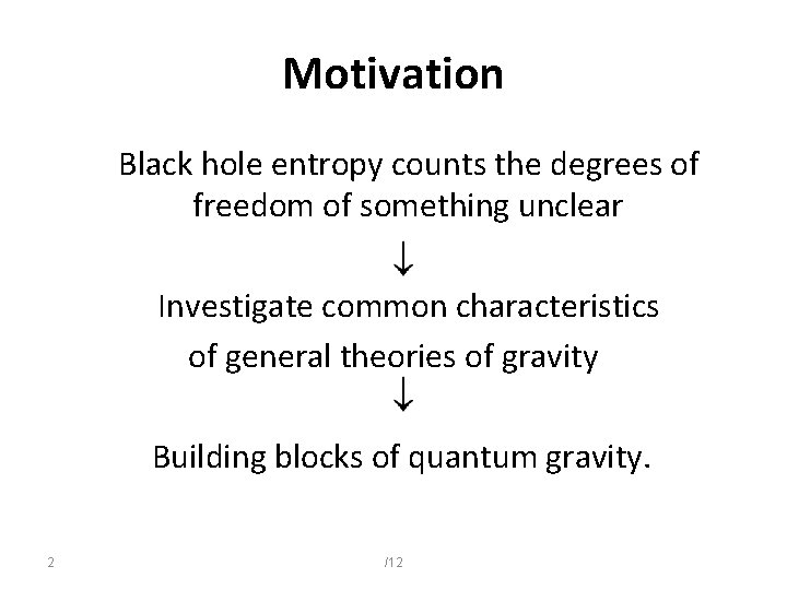 Motivation Black hole entropy counts the degrees of freedom of something unclear Investigate common
