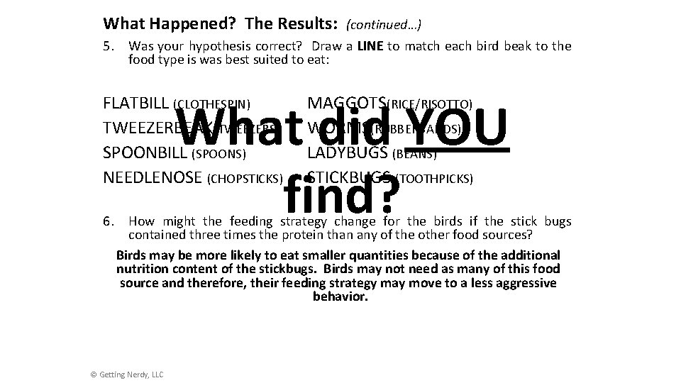 What Happened? The Results: (continued…) 5. Was your hypothesis correct? Draw a LINE to