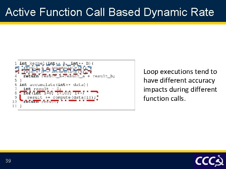 Active Function Call Based Dynamic Rate Loop executions tend to have different accuracy impacts