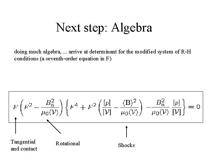 Next step: Algebra doing much algebra, . . . arrive at determinant for the