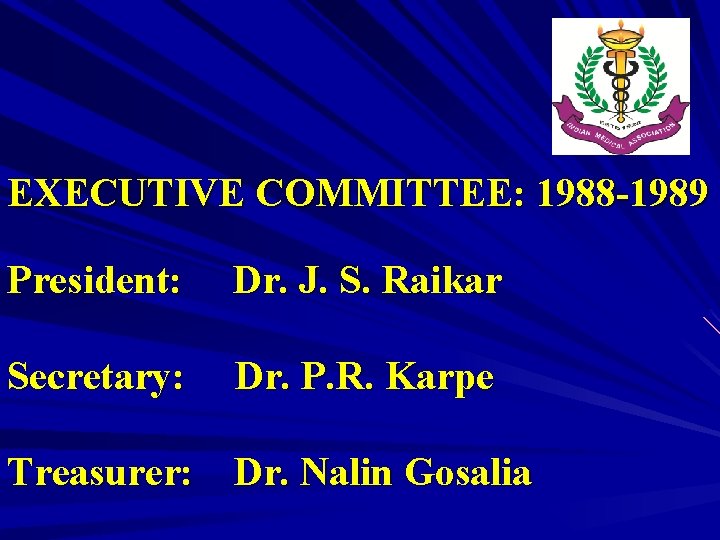 EXECUTIVE COMMITTEE: 1988 -1989 President: Dr. J. S. Raikar Secretary: Dr. P. R. Karpe