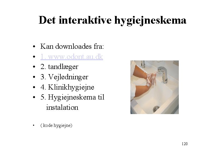 Det interaktive hygiejneskema • Kan downloades fra: • 1. www. odont. au. dk •