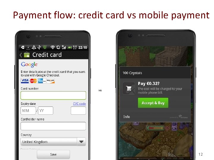 Payment flow: credit card vs mobile payment vs 12 
