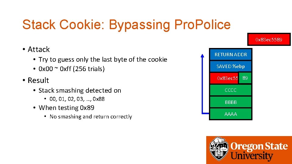 Stack Cookie: Bypassing Pro. Police 0 x 83 ec 5589 • Attack • Try