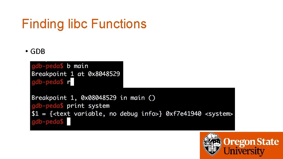 Finding libc Functions • GDB 