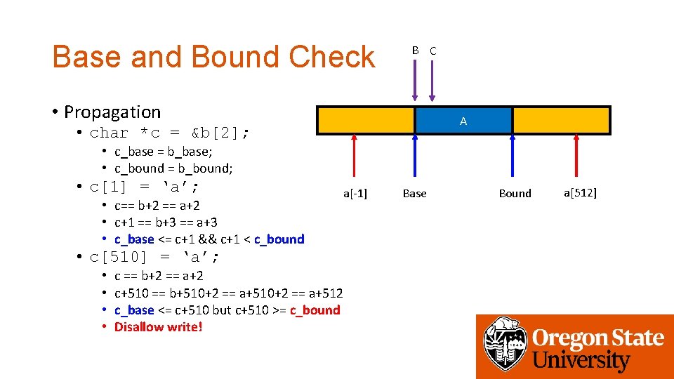 Base and Bound Check B C • Propagation A • char *c = &b[2];