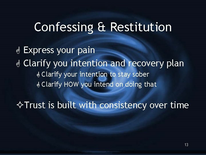 Confessing & Restitution G Express your pain G Clarify you intention and recovery plan