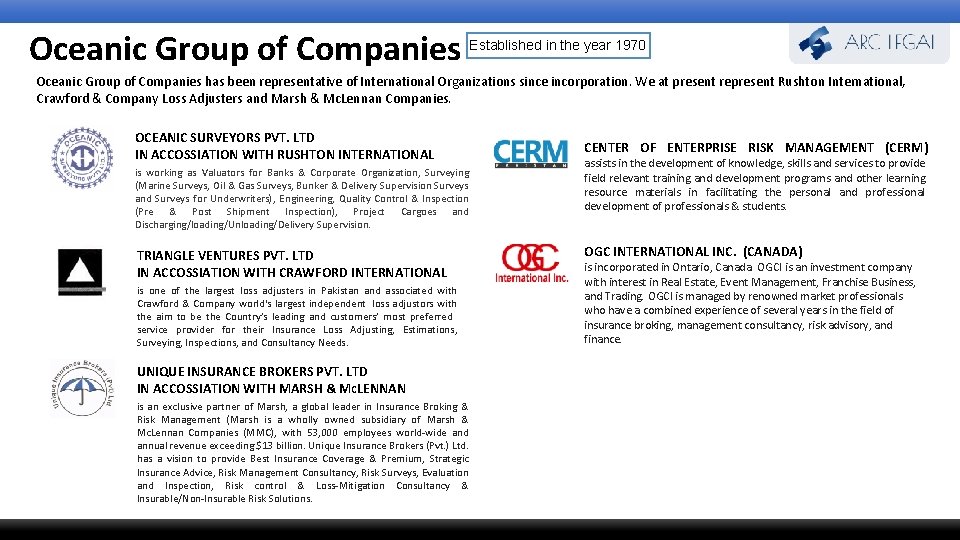 Oceanic Group of Companies Established in the year 1970 Oceanic Group of Companies has