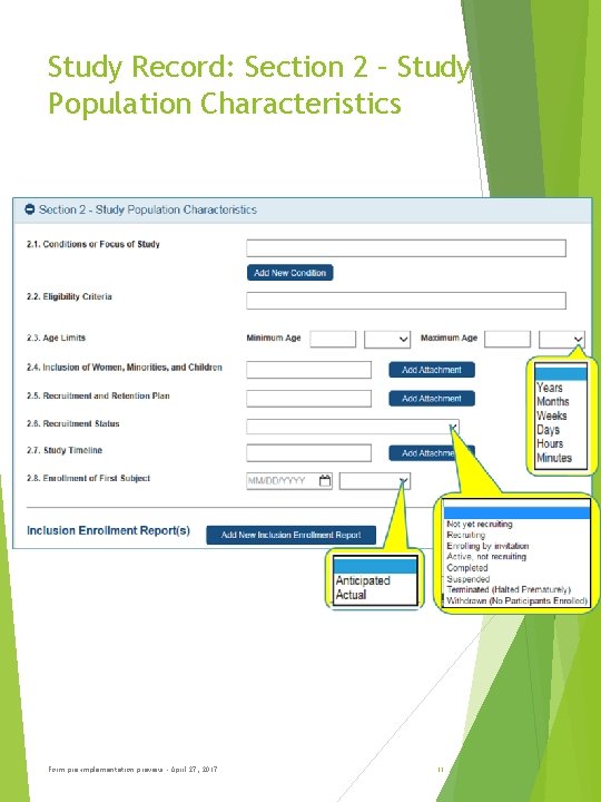 Study Record: Section 2 – Study Population Characteristics Form pre-implementation preview - April 27,