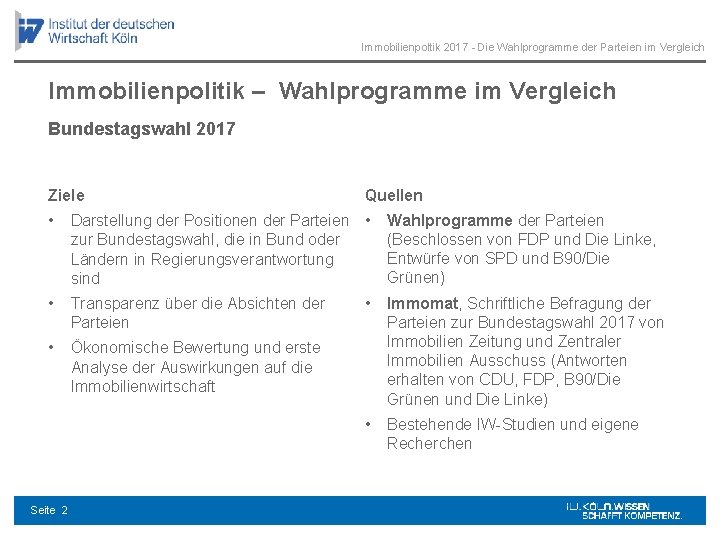 Immobilienpoltik 2017 - Die Wahlprogramme der Parteien im Vergleich Immobilienpolitik – Wahlprogramme im Vergleich