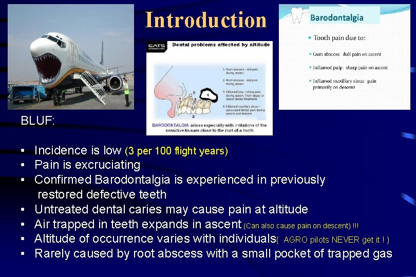 Introduction BLUF: • Incidence is low (3 per 100 flight years) • Pain is