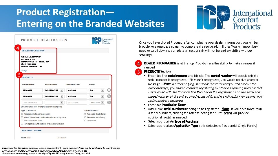 Product Registration— Entering on the Branded Websites Once you have clicked Proceed after completing