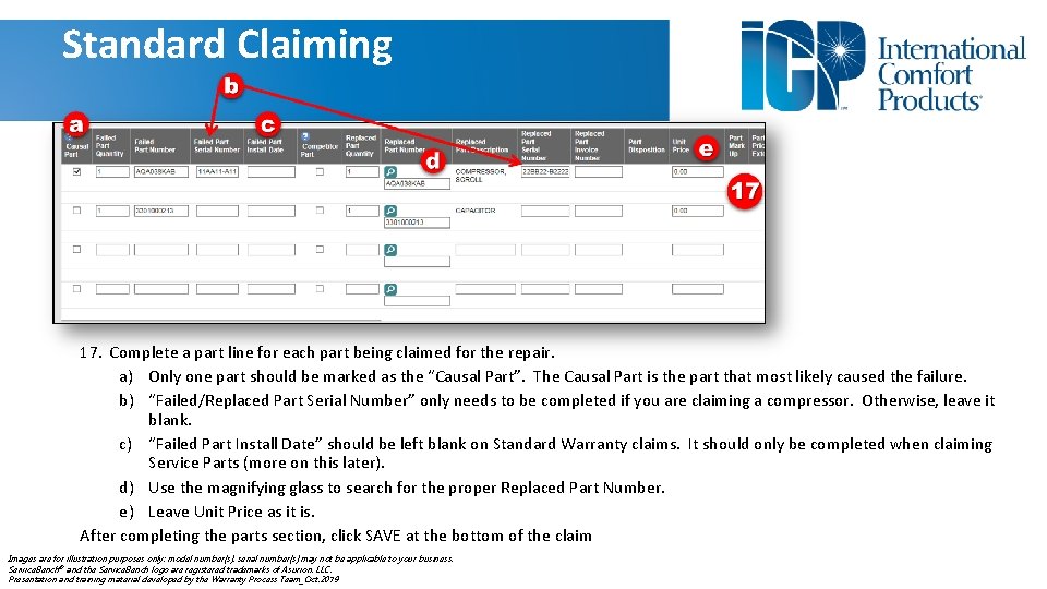 Standard Claiming 17. Complete a part line for each part being claimed for the