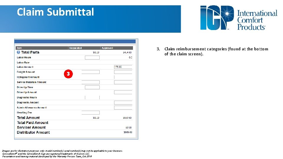 Claim Submittal 3. Claim reimbursement categories (found at the bottom of the claim screen).