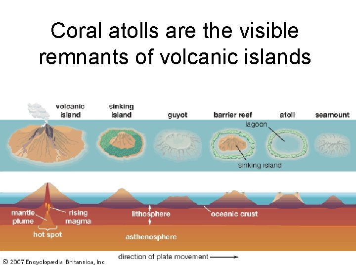 Coral atolls are the visible remnants of volcanic islands 