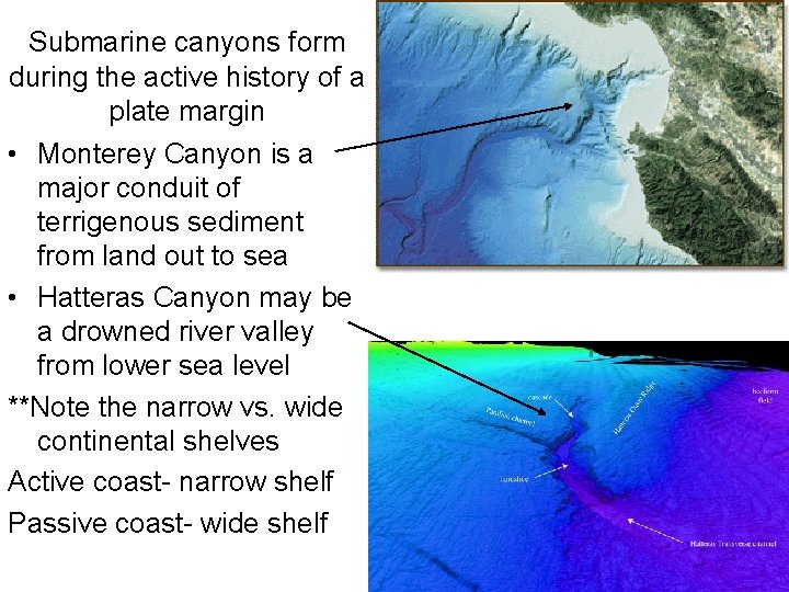 Submarine canyons form during the active history of a plate margin • Monterey Canyon