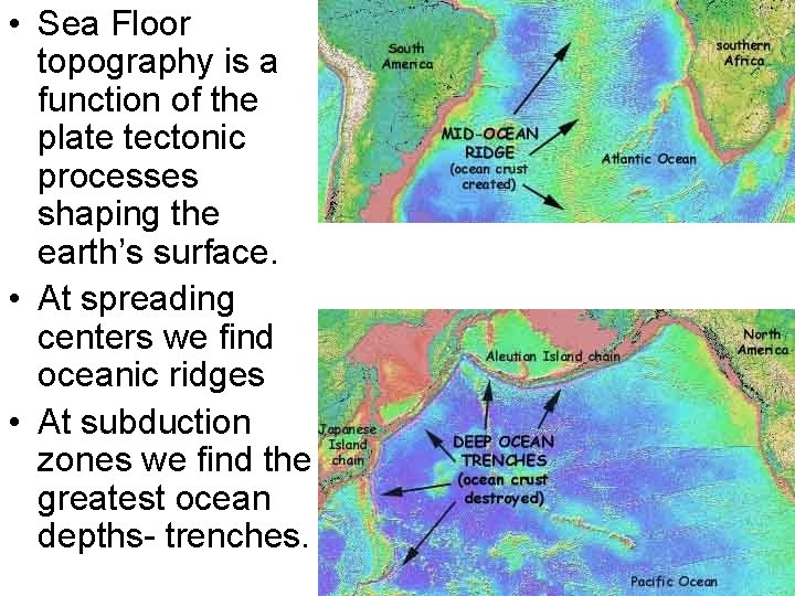 • Sea Floor topography is a function of the plate tectonic processes shaping