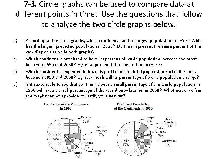 7 -3. Circle graphs can be used to compare data at different points in