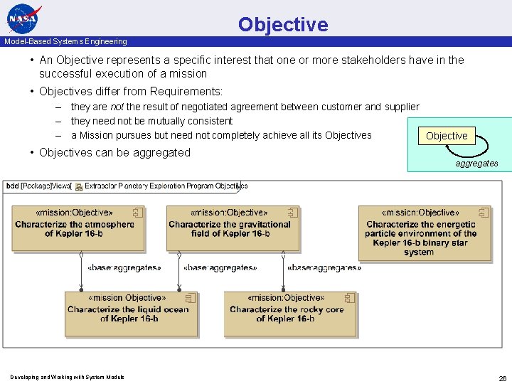 Objective Model-Based Systems Engineering • An Objective represents a specific interest that one or
