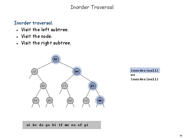 Inorder Traversal Inorder traversal. Visit the left subtree. Visit the node. Visit the right