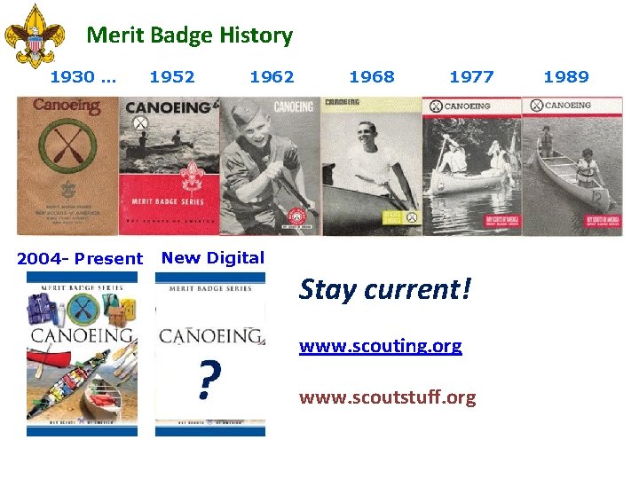 Merit Badge History 1930 … 2004 - Present 1952 1968 1977 New Digital Stay