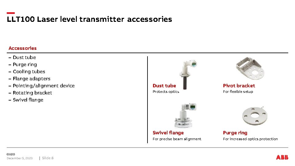 LLT 100 Laser level transmitter accessories Accessories – – – – Dust tube Purge