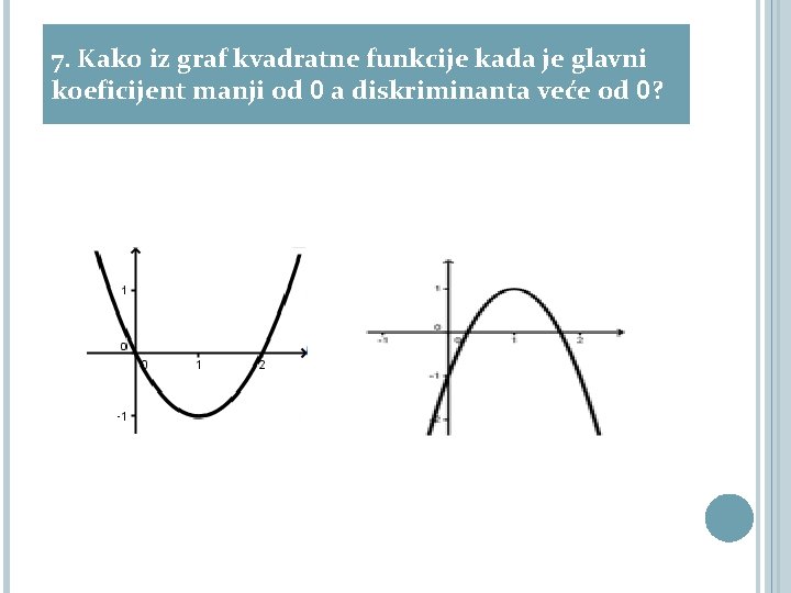 7. Kako iz graf kvadratne funkcije kada je glavni koeficijent manji od 0 a