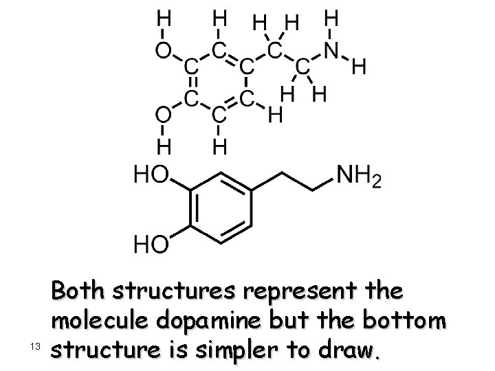 13 Both structures represent the molecule dopamine but the bottom structure is simpler to