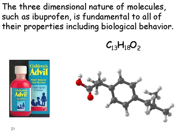 The three dimensional nature of molecules, such as ibuprofen, is fundamental to all of