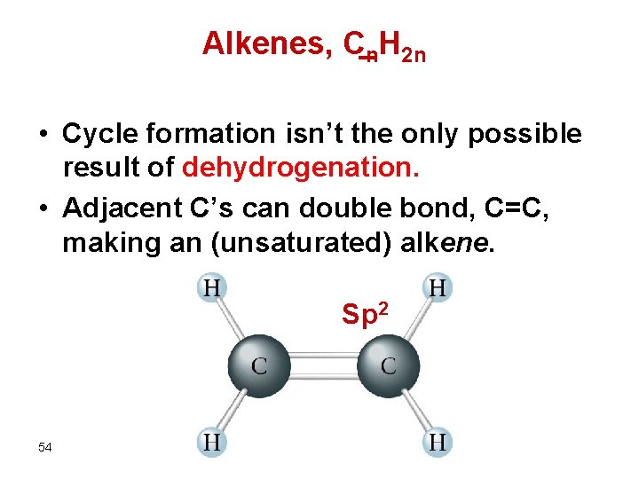 Alkenes, Cn. H 2 n • Cycle formation isn’t the only possible result of
