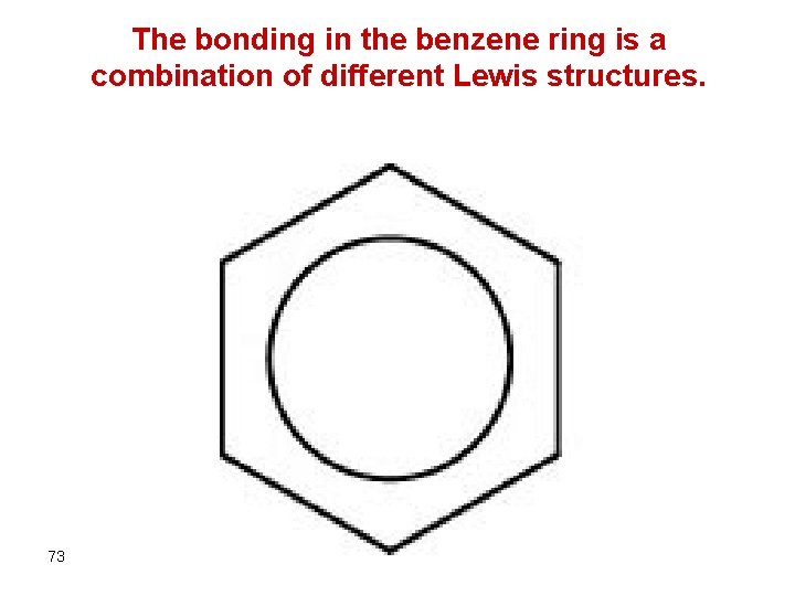 The bonding in the benzene ring is a combination of different Lewis structures. 73