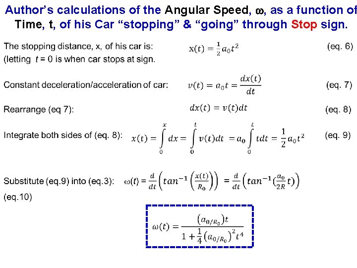 Author’s calculations of the Angular Speed, , as a function of Time, t, of