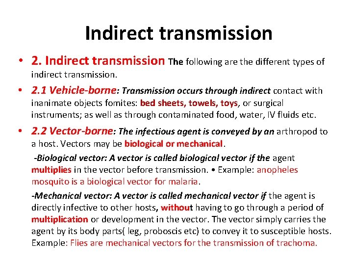  Indirect transmission • 2. Indirect transmission The following are the different types of