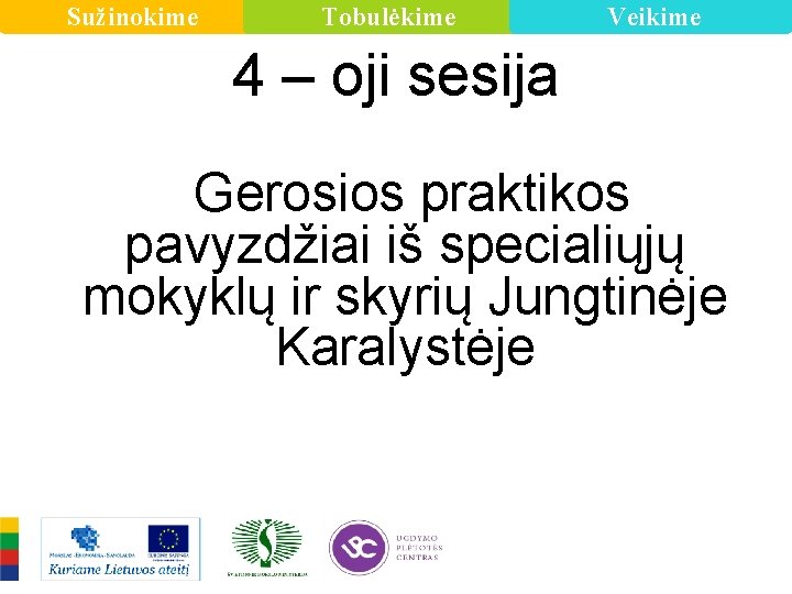 Sužinokime Tobulėkime Veikime 4 – oji sesija Gerosios praktikos pavyzdžiai iš specialiųjų mokyklų ir