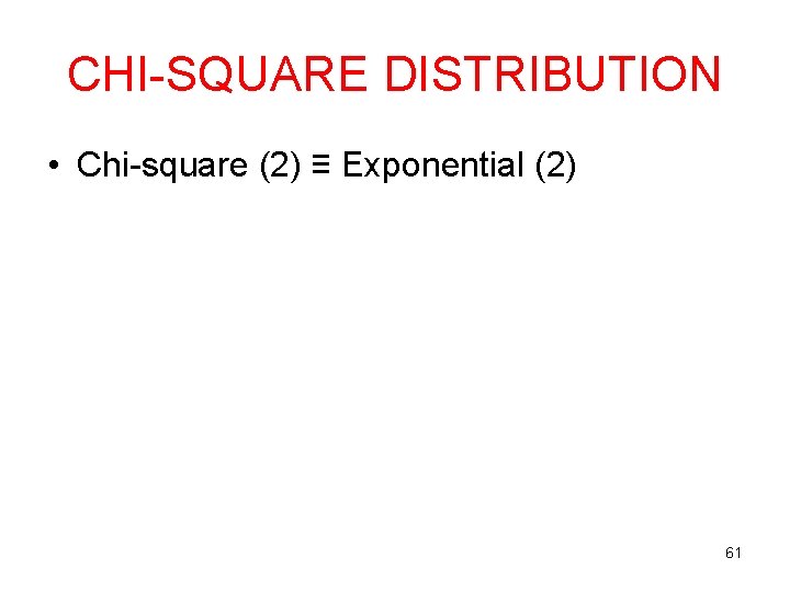 CHI-SQUARE DISTRIBUTION • Chi-square (2) ≡ Exponential (2) 61 