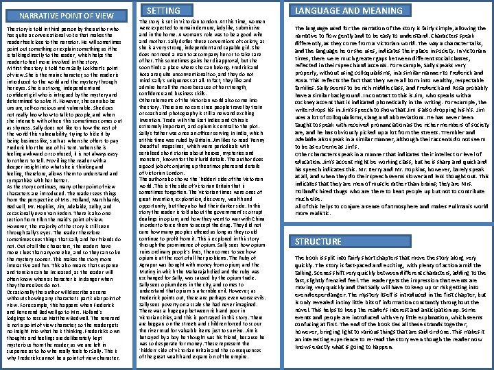 NARRATIVE POINT OF VIEW The story is told in third person by the author