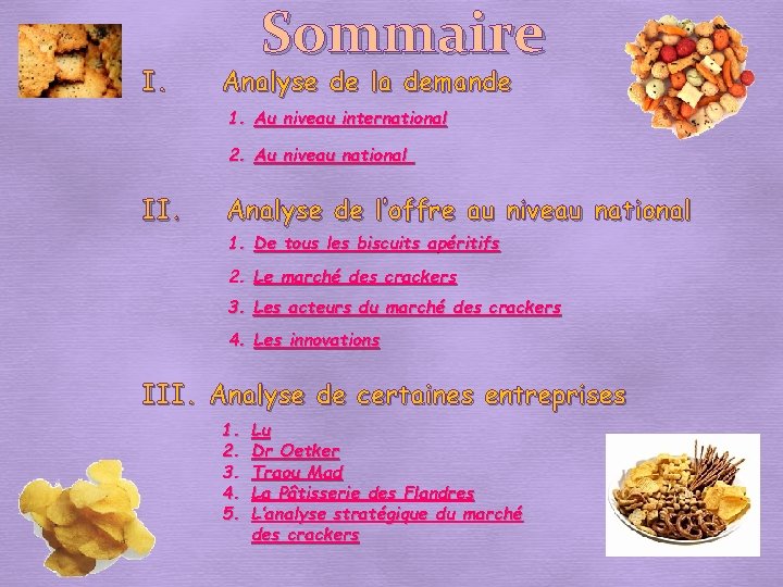 I. Sommaire Analyse de la demande 1. Au niveau international 2. Au niveau national