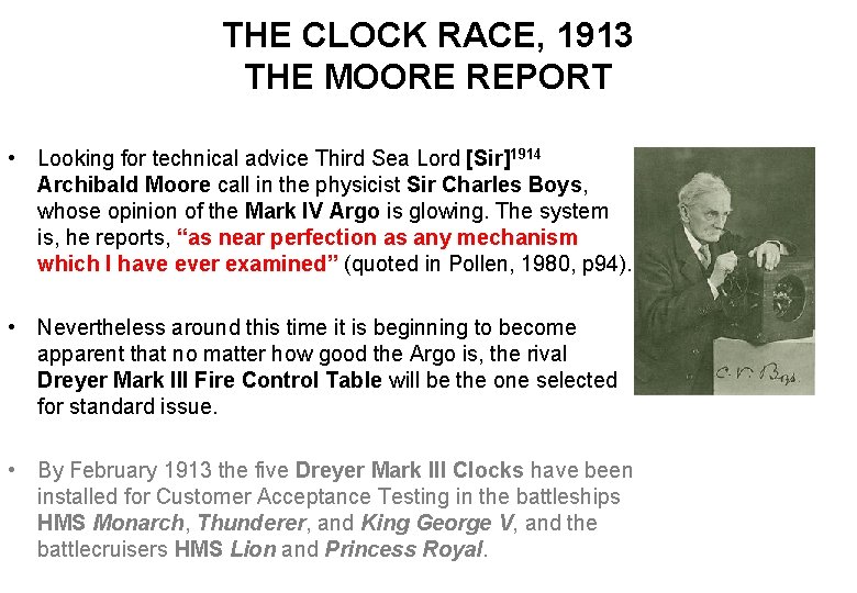 THE CLOCK RACE, 1913 THE MOORE REPORT • Looking for technical advice Third Sea